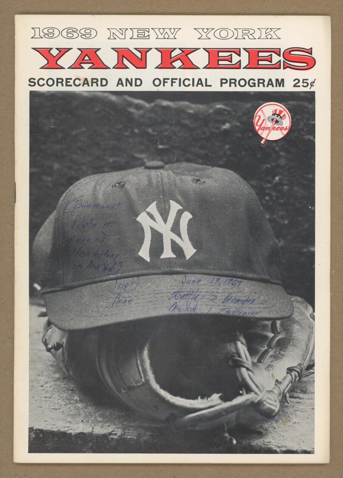 6/13/69 Seattle Pilots (1st & only year) vs NY Yankees Program at Yankee Stadium