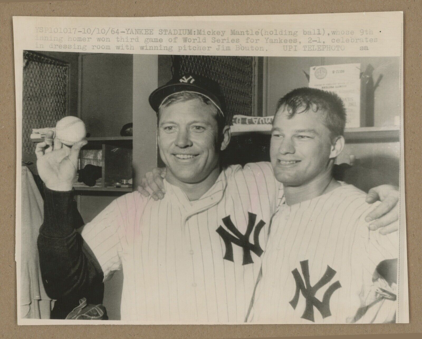 Original 1964 Mickey Mantle with Jim Bouton AP 7x8 Wirephoto •• Press Photo