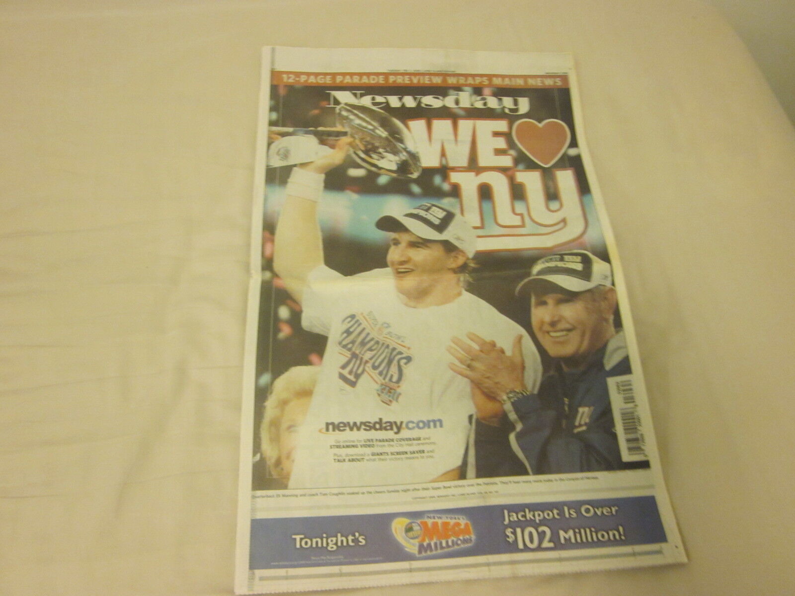 2008 Complete New York Newsday Newspaper New York Giants Win