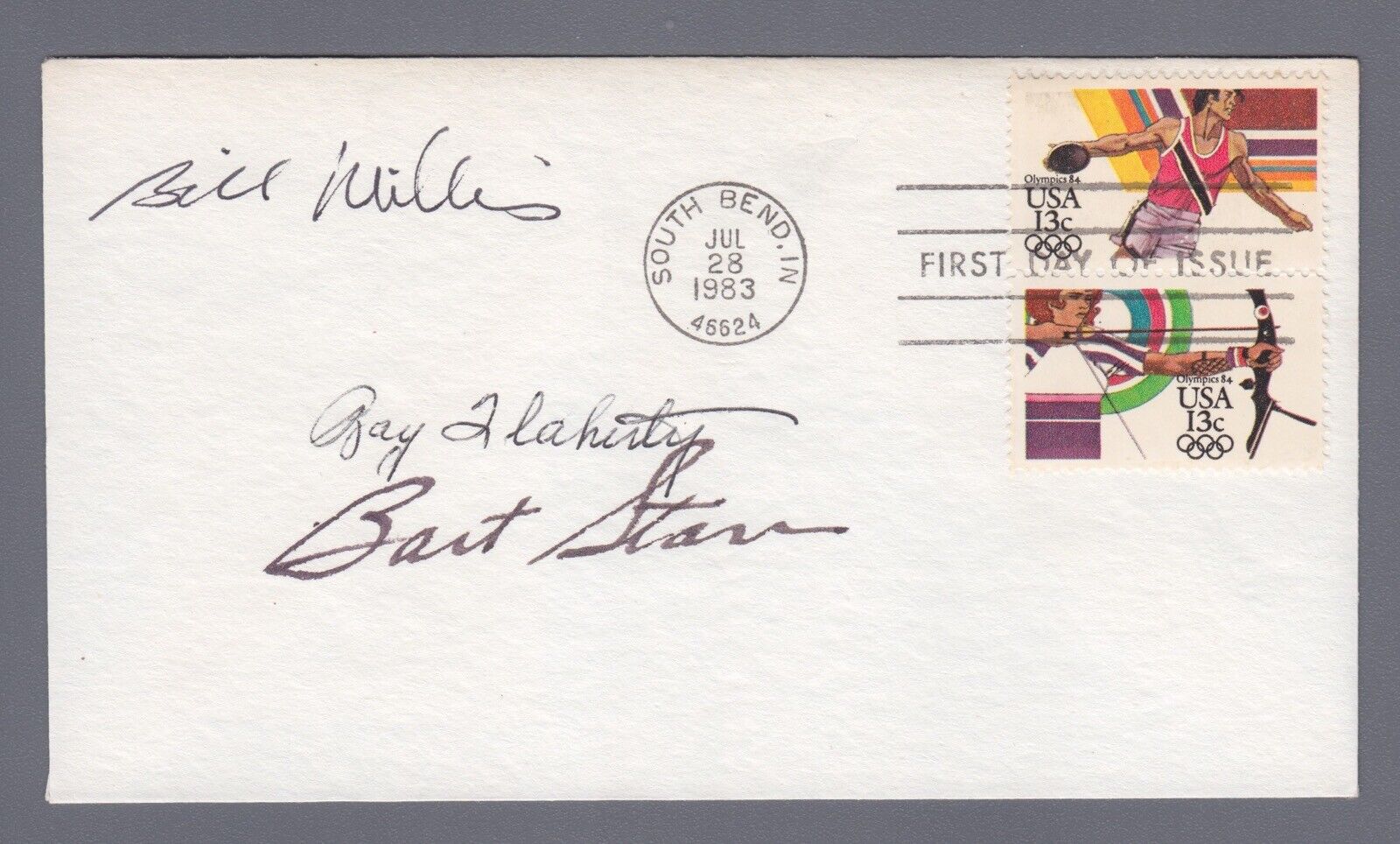 Bart Starr, Bill Willis, Ray Flaherty 7/28/83 FDC Auto Cachet w B&E Hologram