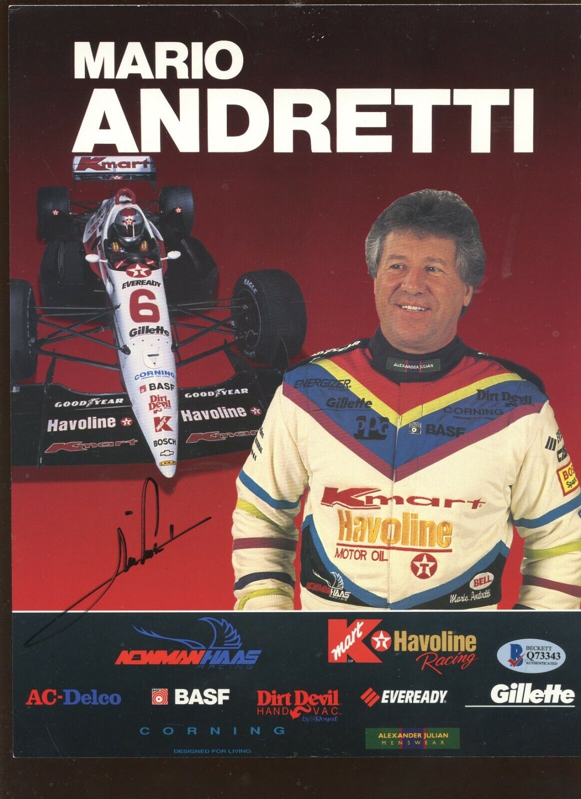 Mario Andretti 8 1/2 X 11 Photo Autographed Beckett Sticker Only