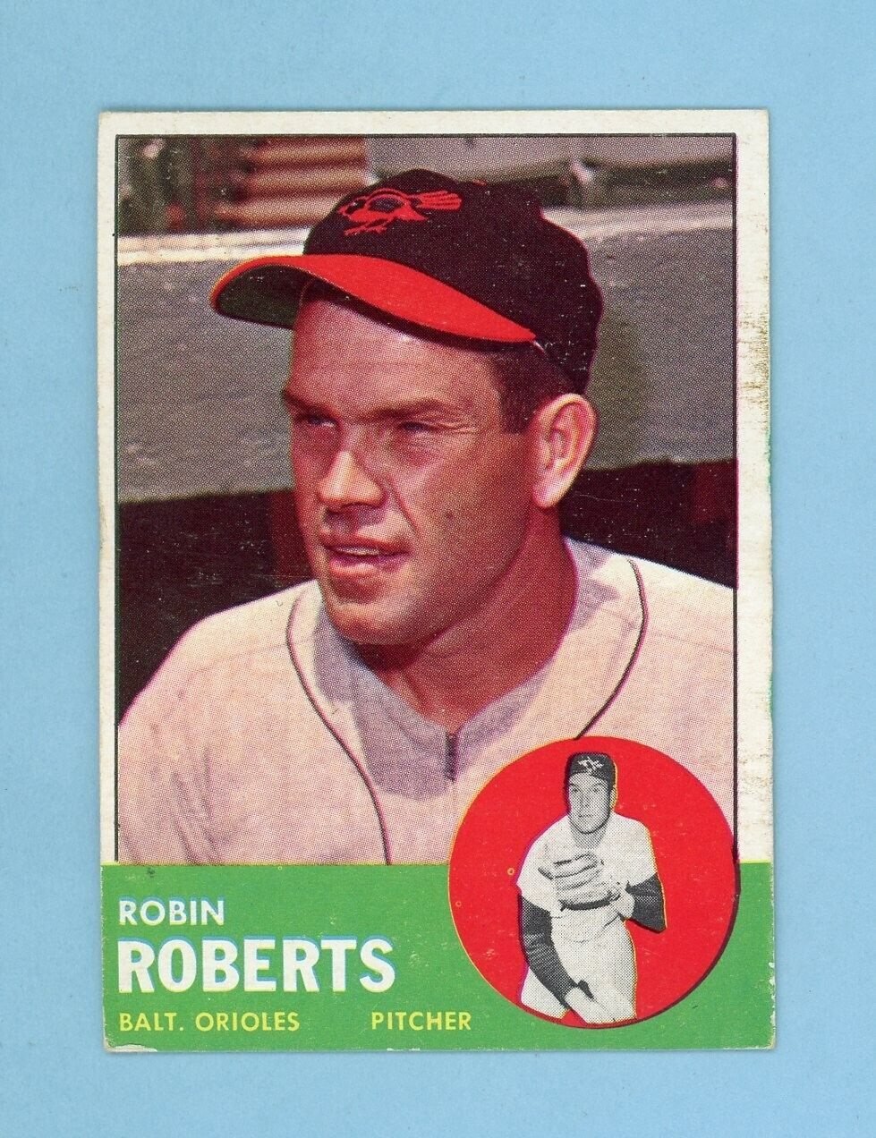 1963 Topps #125 Robin Roberts Baltimore Orioles Baseball Card Ex/Ex+ prt mk