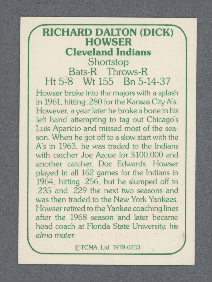 Dick Howser Signed 1978 TCMA Card Auto w B&E Hologram