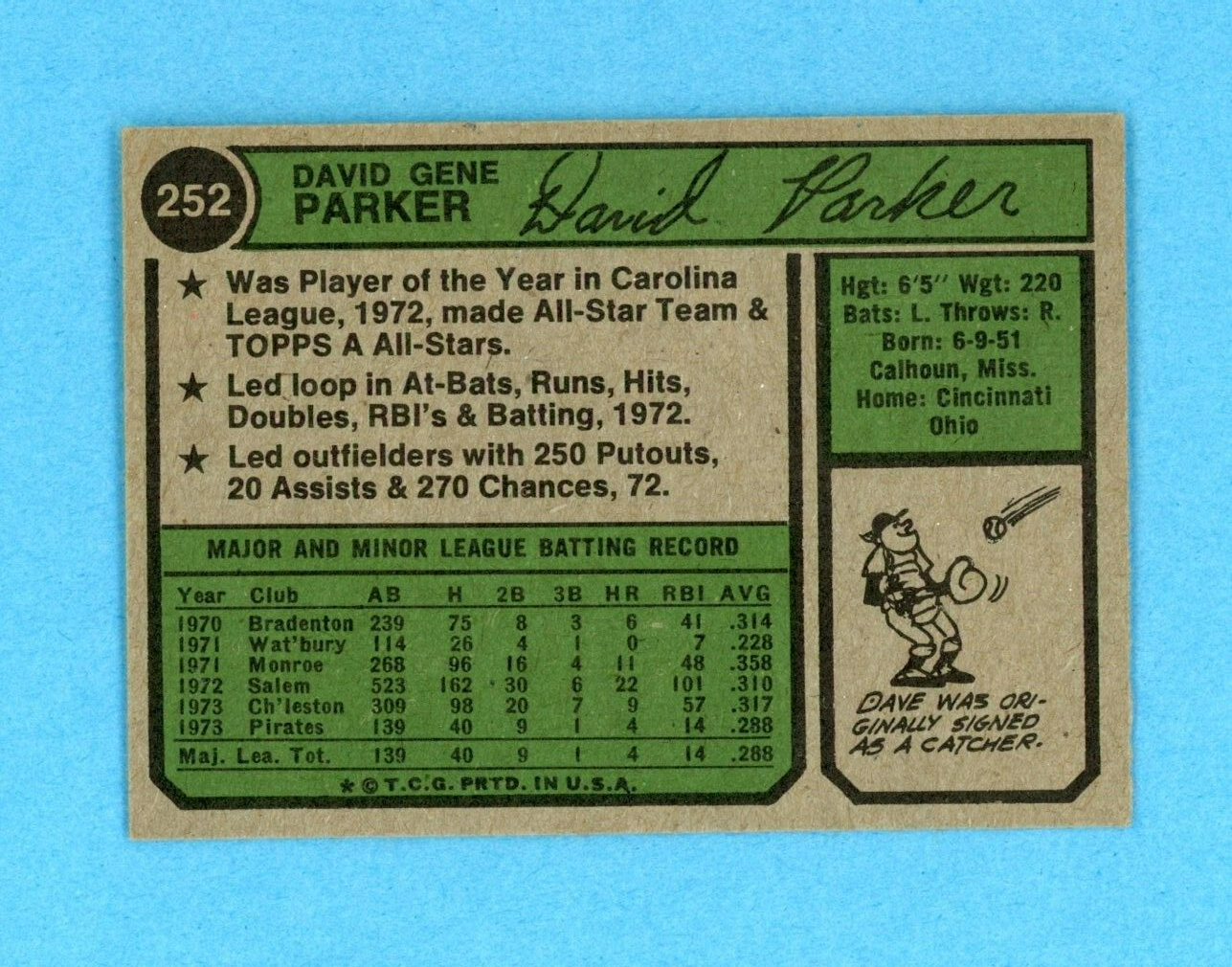 1974 Topps #252 Dave Parker Pittsburgh Pirates Rookie Baseball Card NM