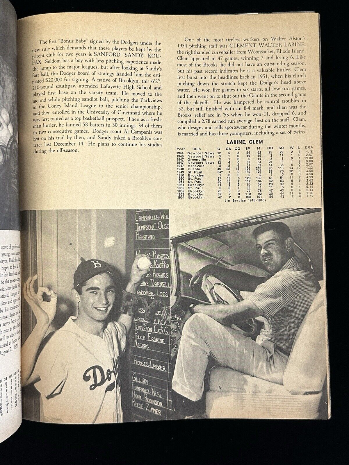 1955 Brooklyn Dodgers Official Baseball Yearbook EX w/ Koufax & Jackie Robinson