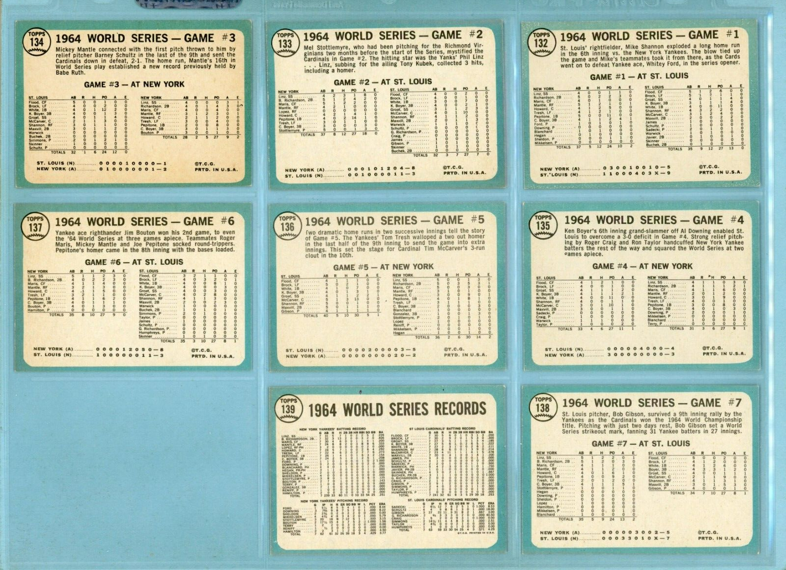 1965 Topps Set of 8 1964 World Series Special Baseball Cards Ex/Ex+