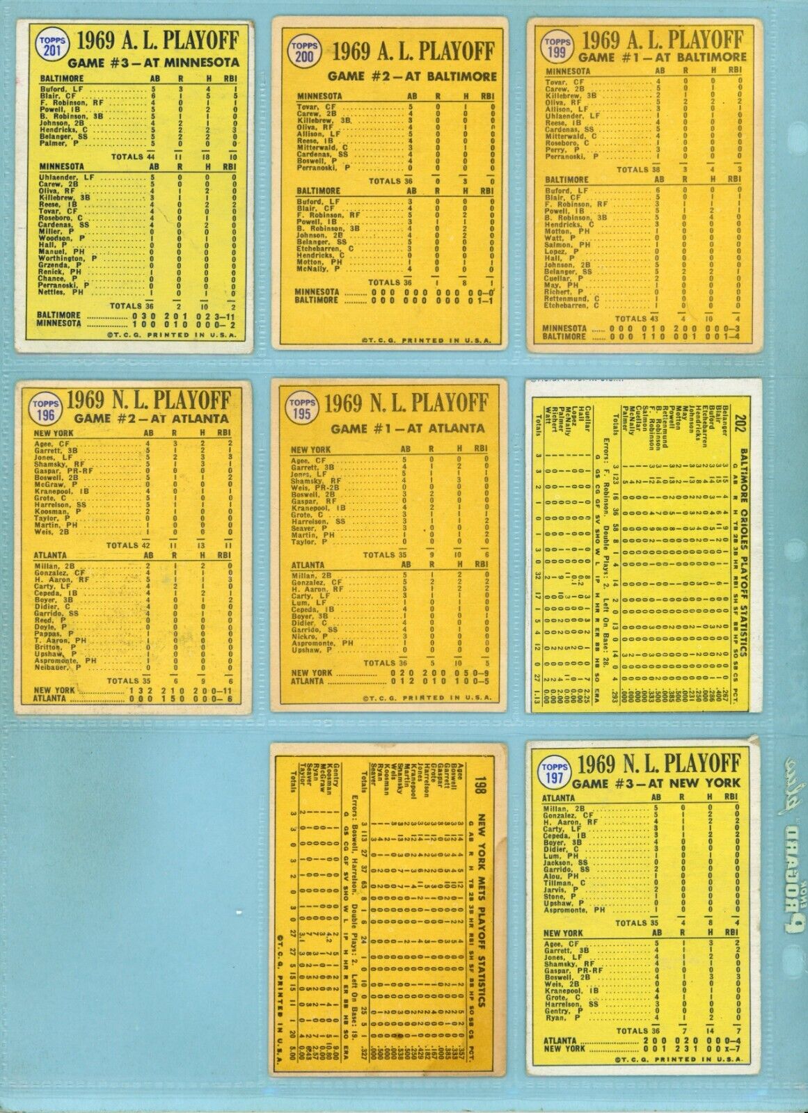 1970 Topps Set of 14 1969 ALCS, NLCS, World Series Spec Baseball Cards Low Grade