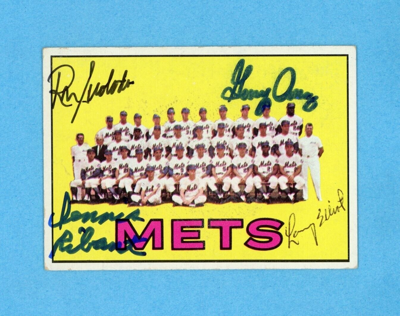 1967 Topps Mets Team Card #42 Signed by 4 • Swoboda, etc. • Auto w B&E Holo