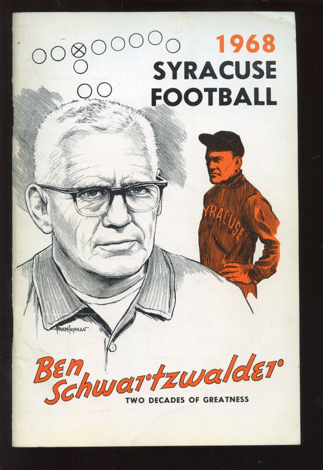 1968 Syracuse NCAA Football Media Guide Ben Swartzwalder on Front Cover EXMT