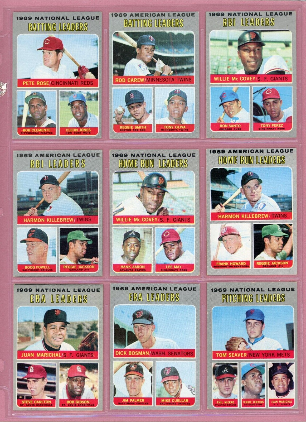 1970 Topps Complete Set of 12 1969 League Leader Baseball Cards EX - EX+