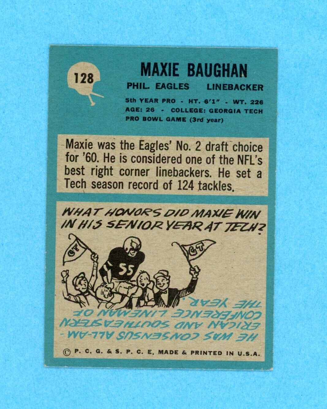 1964 Maxie Baughan Signed Philadelphia Card #128 • Auto with B&E Hologram