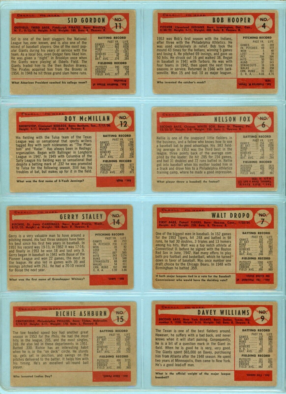 1954 Bowman Starter Set Lot of 62 Different Baseball Cards VG