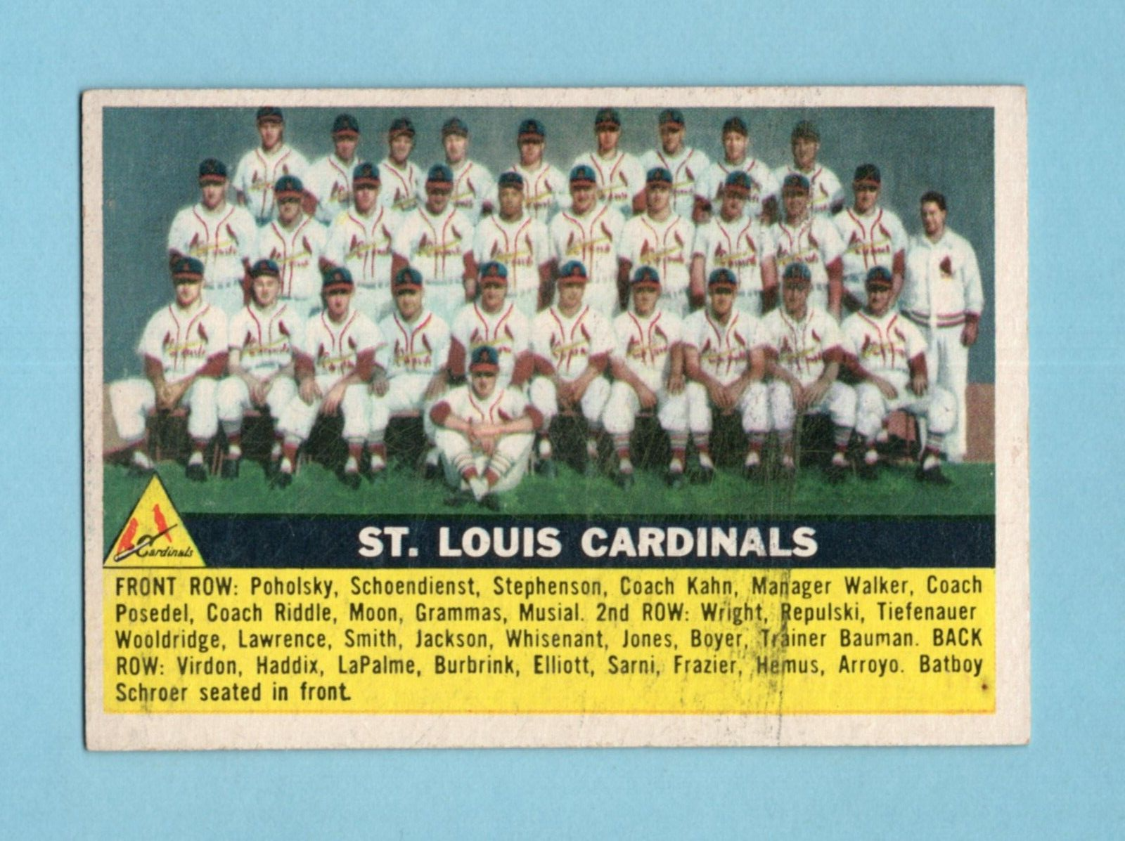 1956 Topps #134 St. Louis Cardinals Team Baseball Card EX+ - E/M prt ln