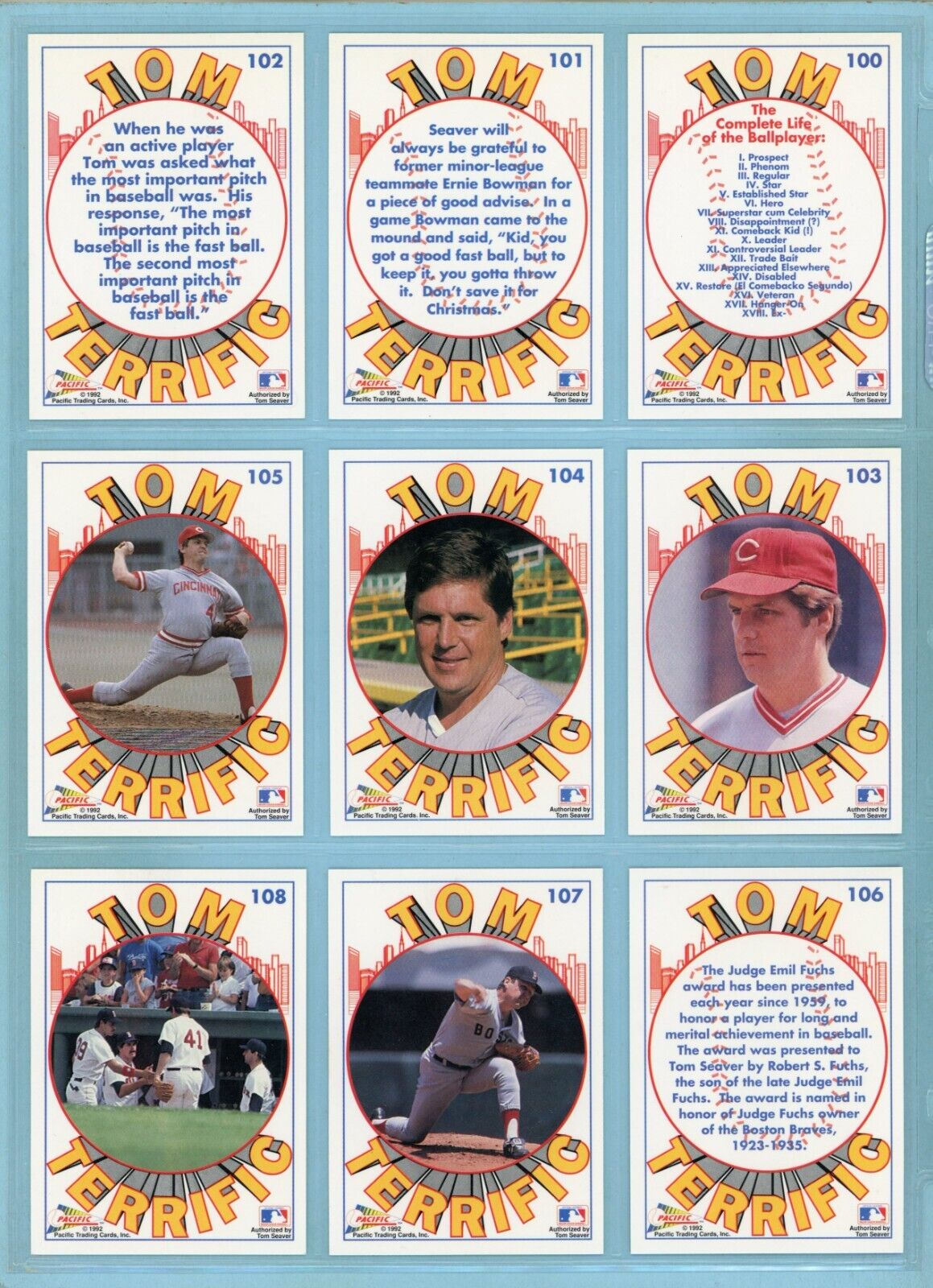 1992 Pacific Tom Seaver Complete Set of 110 Baseball Cards NM