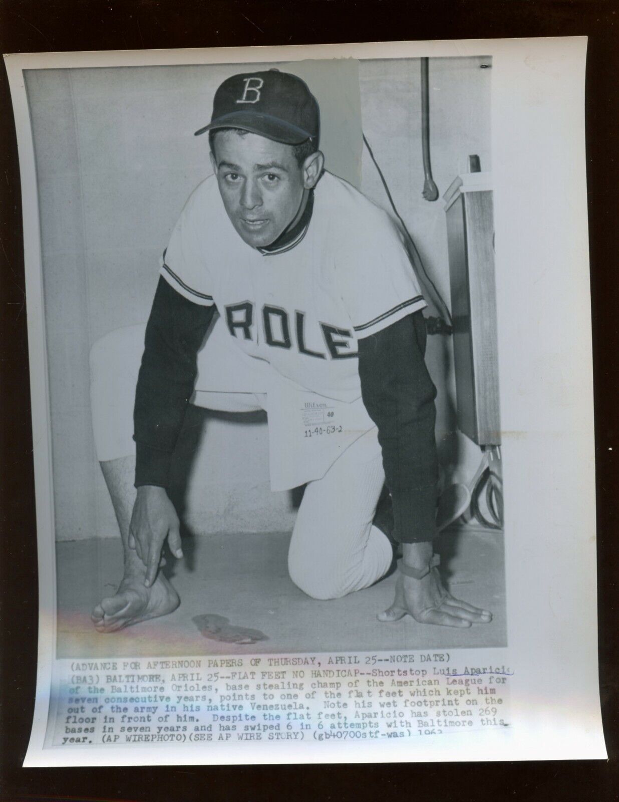 April 25 1962 Luis Aparicio Baltimore Orioles 8 X 10 Wire Photo