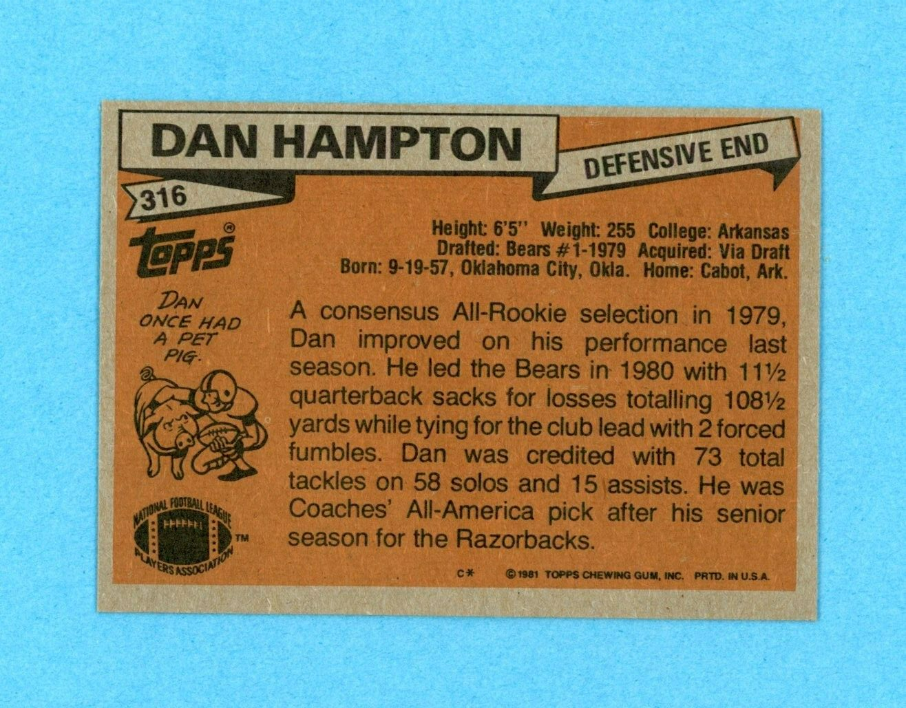 Dan Hampton Chicago Bears 1981 Topps #316 Autographed Football Card