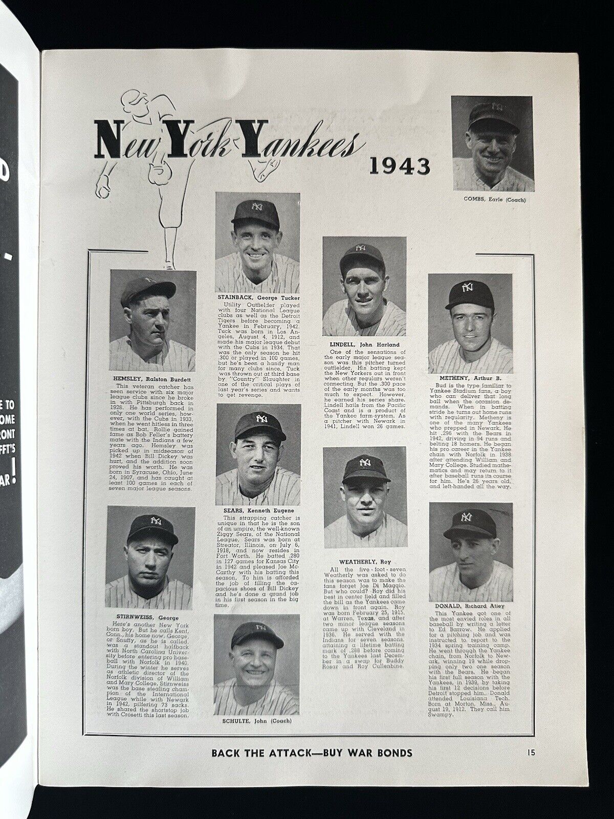 1943 NY Yankees World Series Program vs St. Louis Cardinals - Unscored - EX