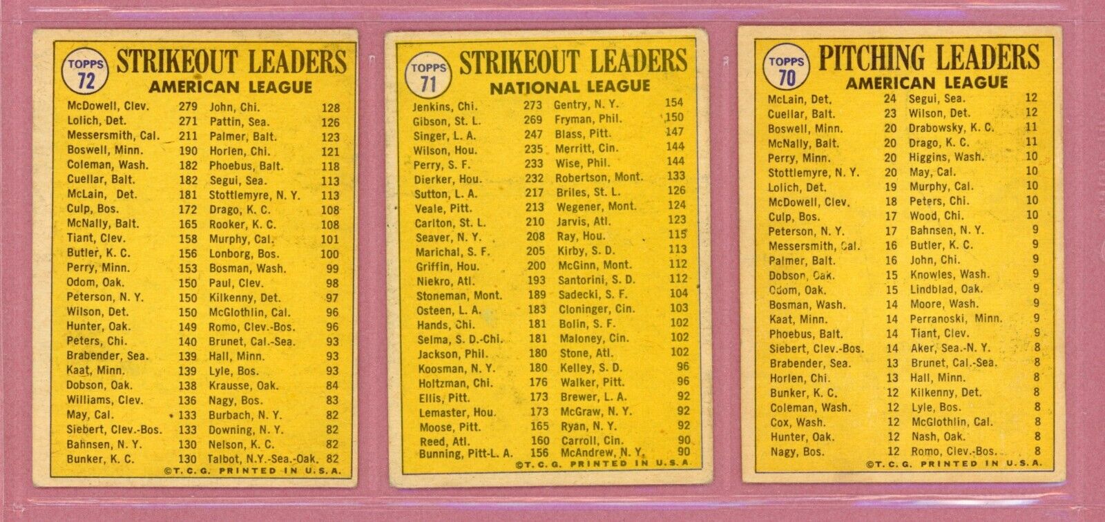 1970 Topps Complete Set of 12 1969 League Leader Baseball Cards Low Grade