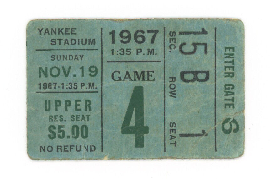 11/19/67 Pittsburgh Steelers vs New York Giants at Yankee Stadium Ticket Stub