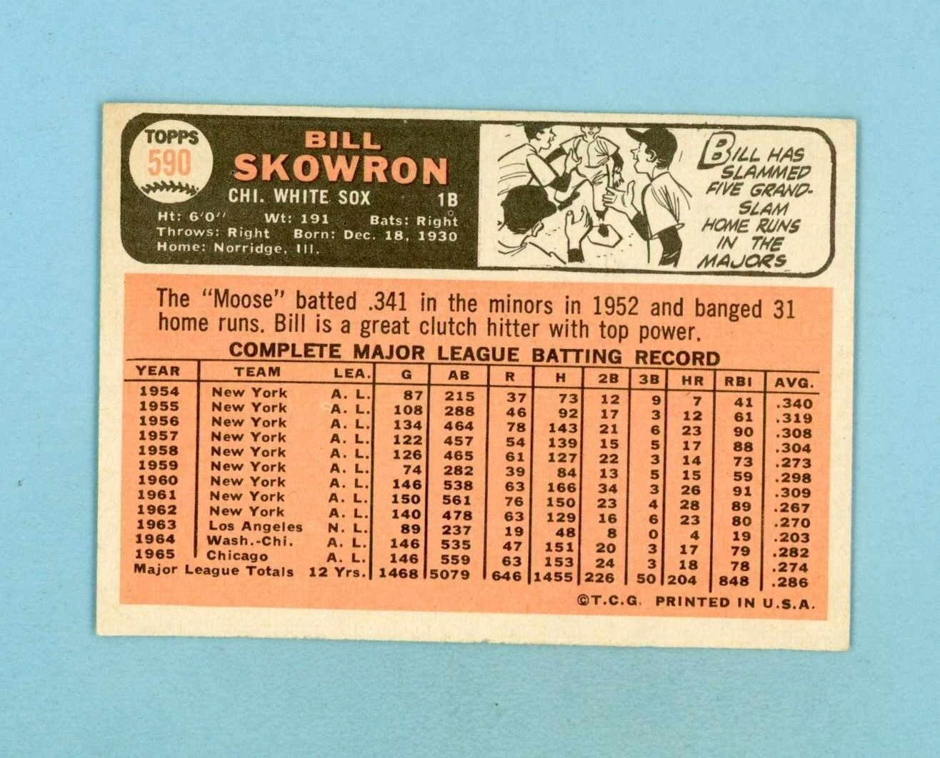 1966 Topps #590 Bill Skowron Chicago White Sox High Number Baseball Card Ex/Ex+