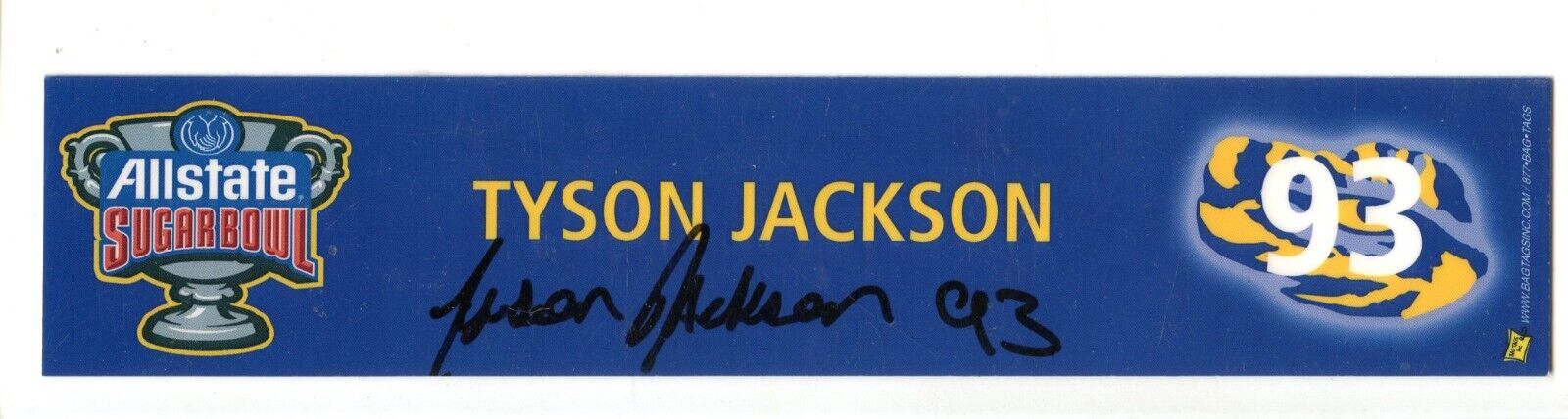 Tyson Jackson #93 LSU Locker Room Name Plate Autographed