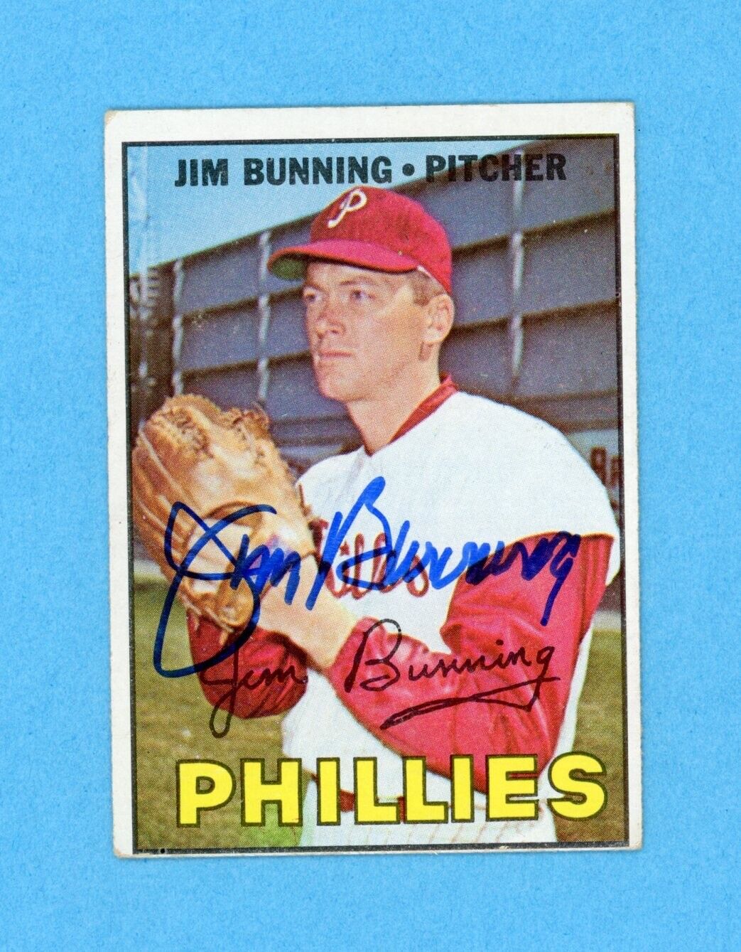 Jim Bunning Signed 1967 Topps Card High #560 Auto with B&E Hologram