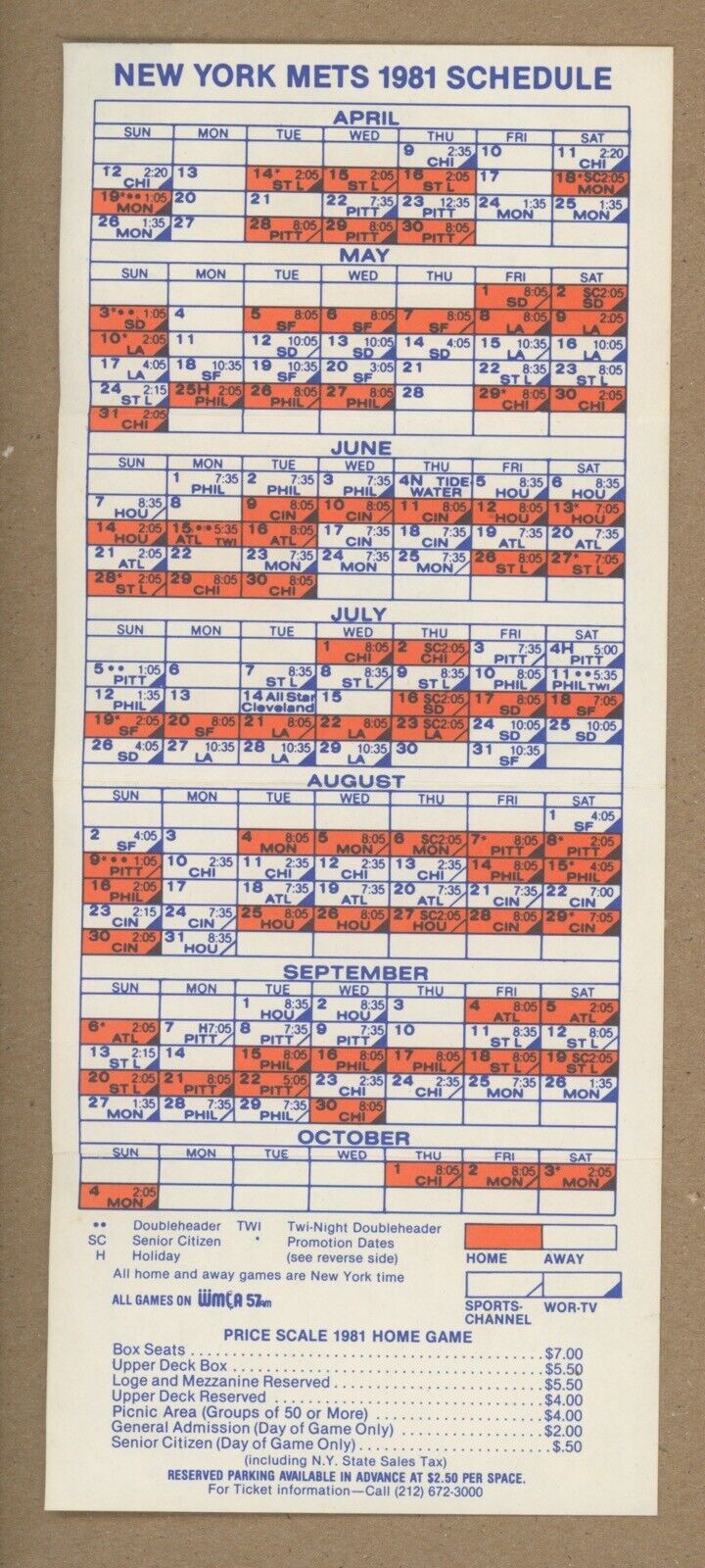 1981 New York Mets Pocket Schedule