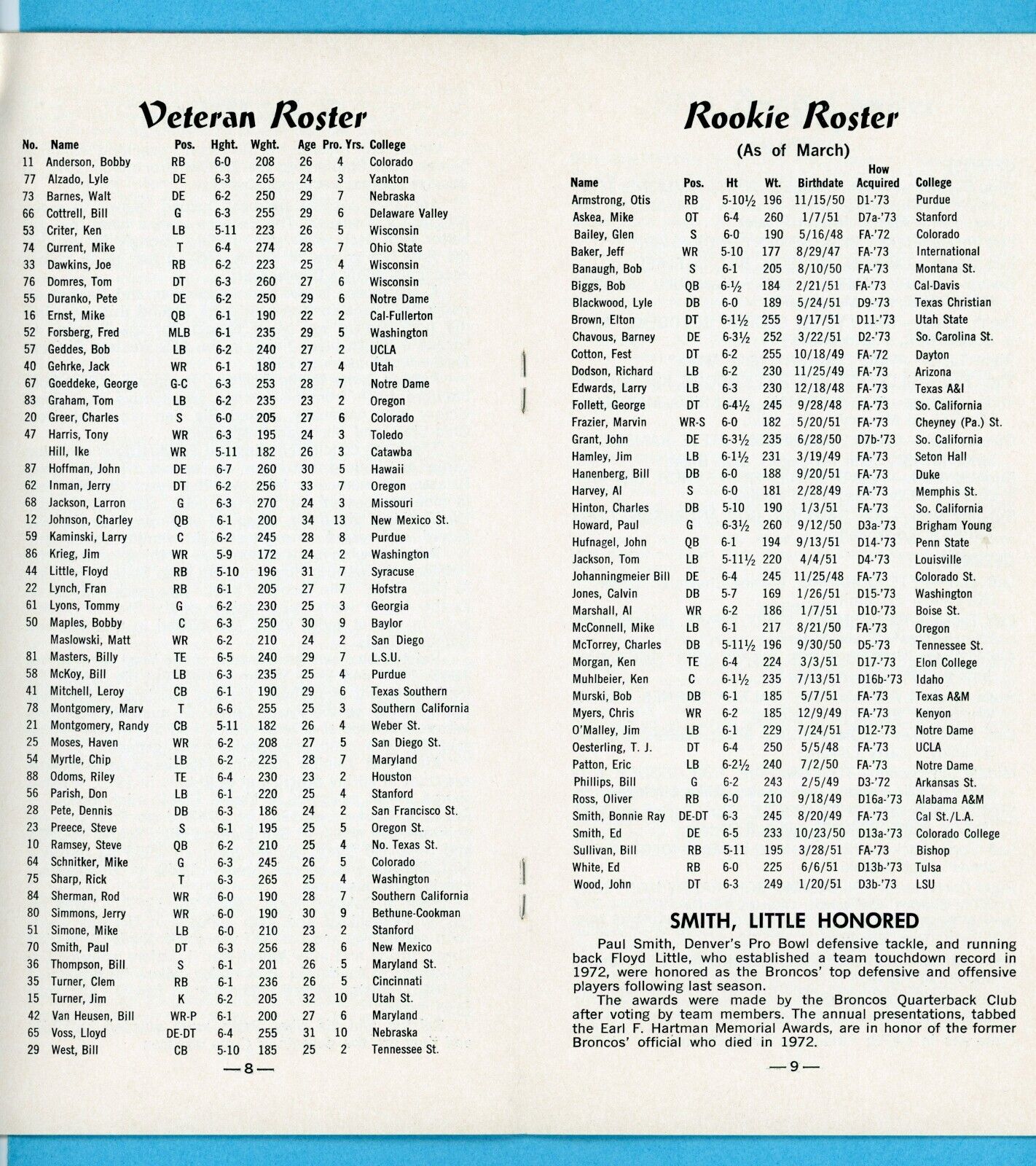 1973 Denver Broncos Pre-Season Media Guide