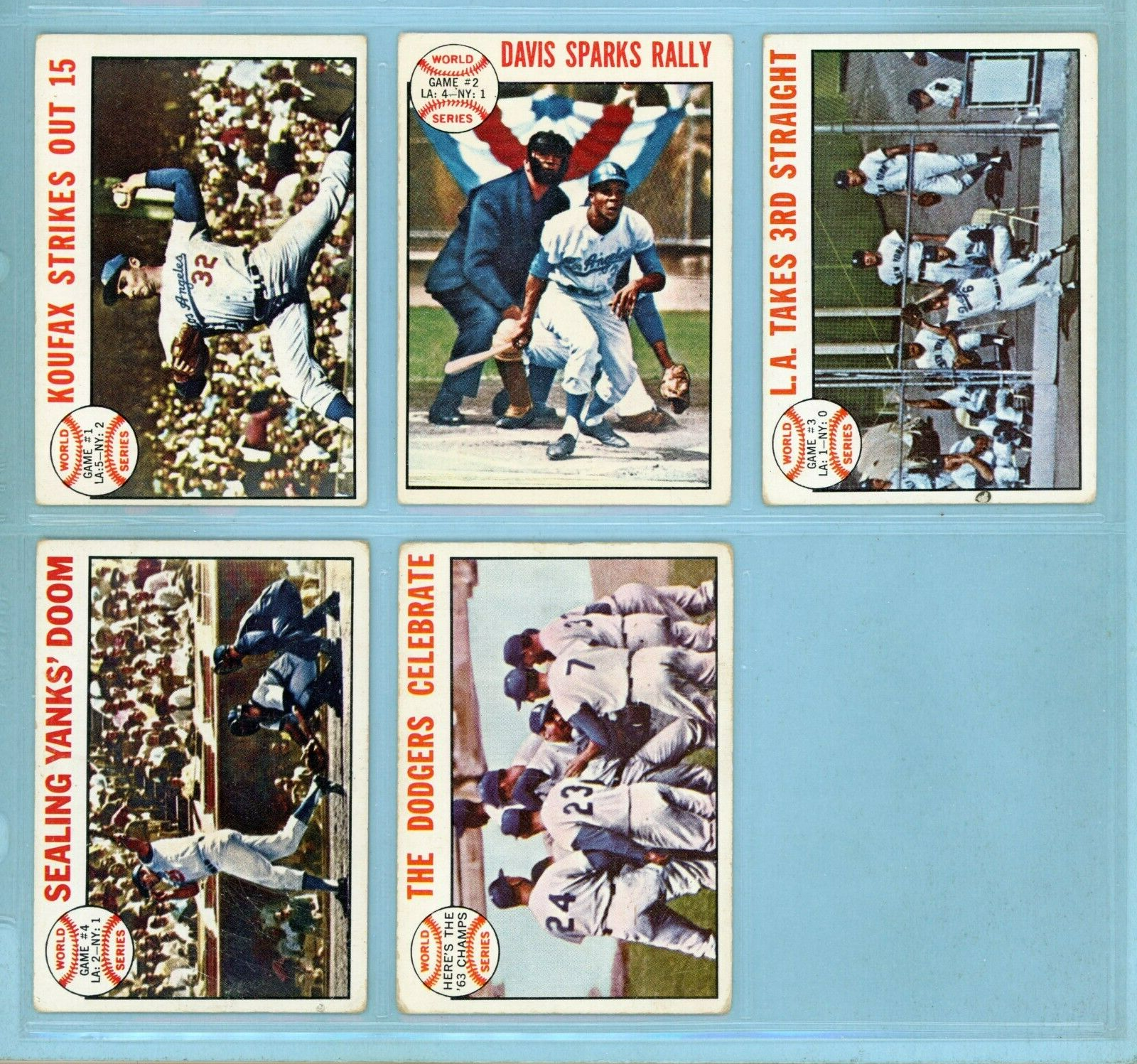 1964 Topps Set of 5 1963 World Series Special Baseball Cards Low Grade