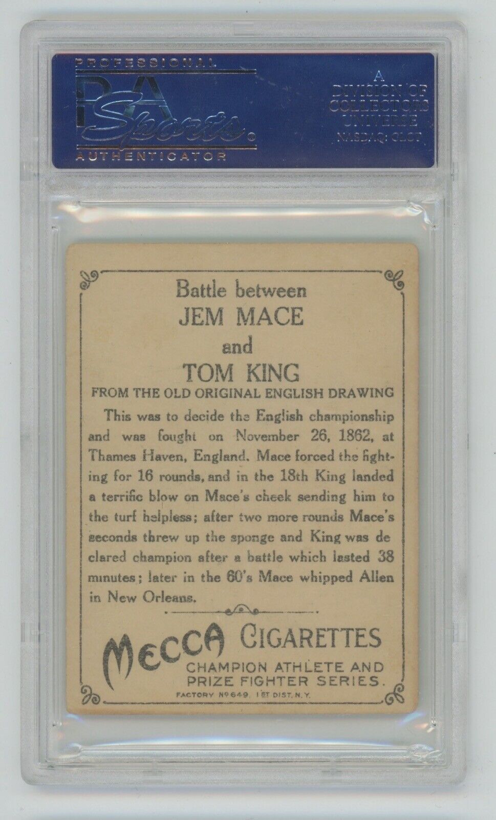 T220 Mecca Cigarettes Champions Fight Between J. Mace/T. King • PSA 3 VG