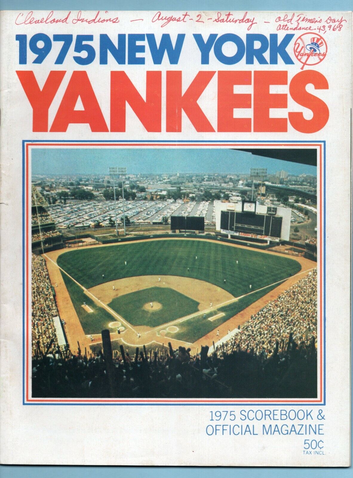 Aug 2, 1975 Indians vs Yankees Old Timers Day Program Billy Martin New Manager 