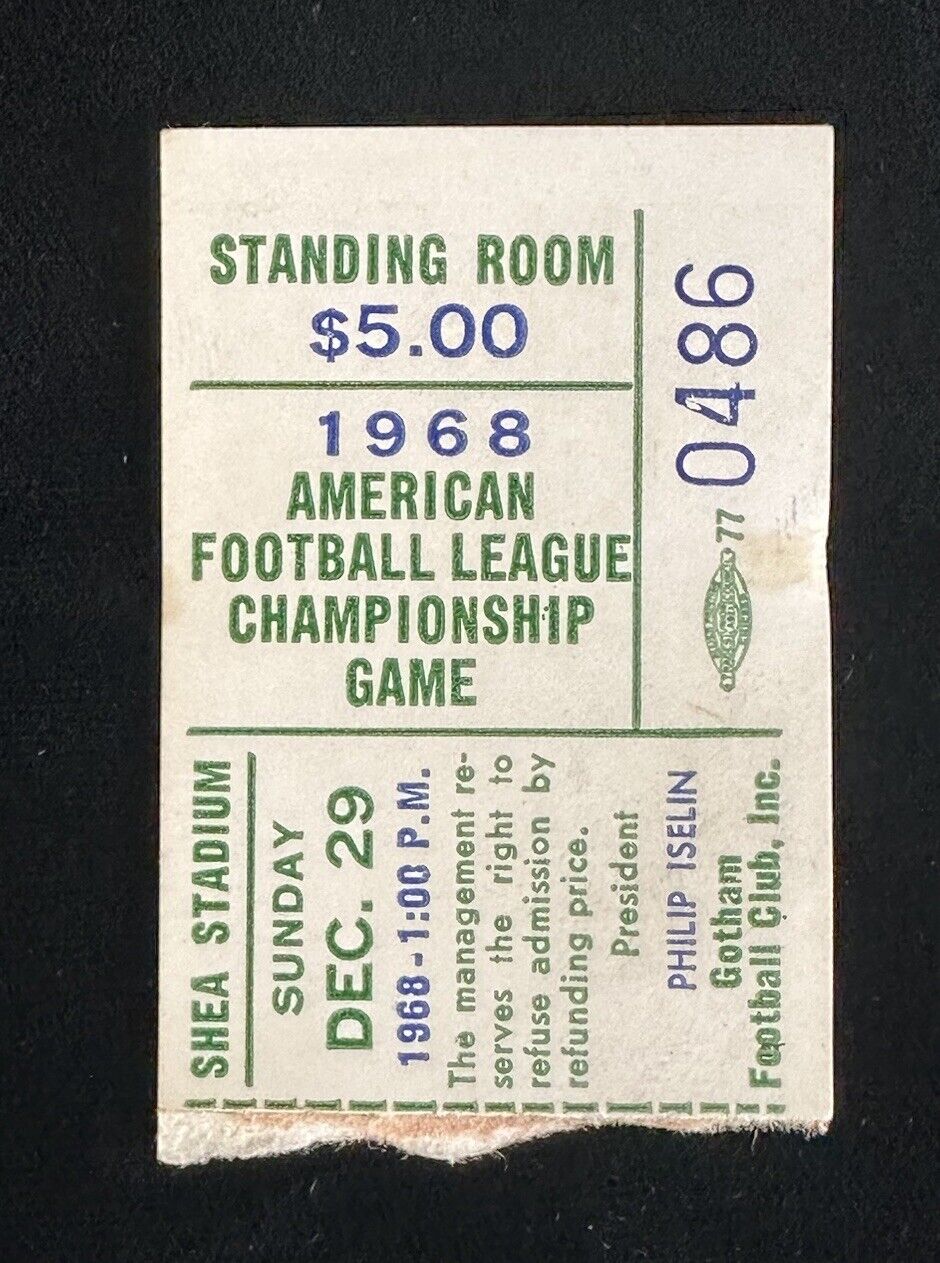 Dec 29, 1968 New York Jets AFL Championship Game Original Ticket Stub vs Raiders