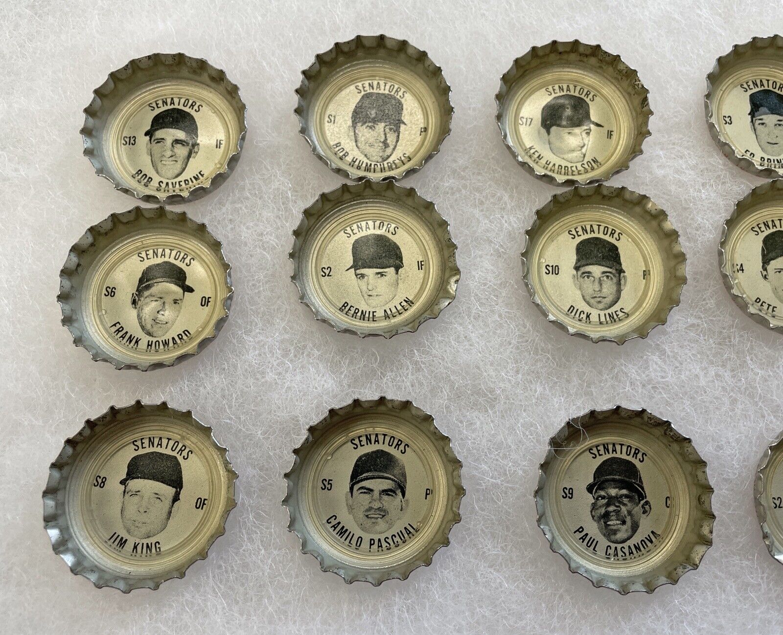 1968 Washington Senators Complete Coke Caps Set of 18 • Scarce Tough Regional