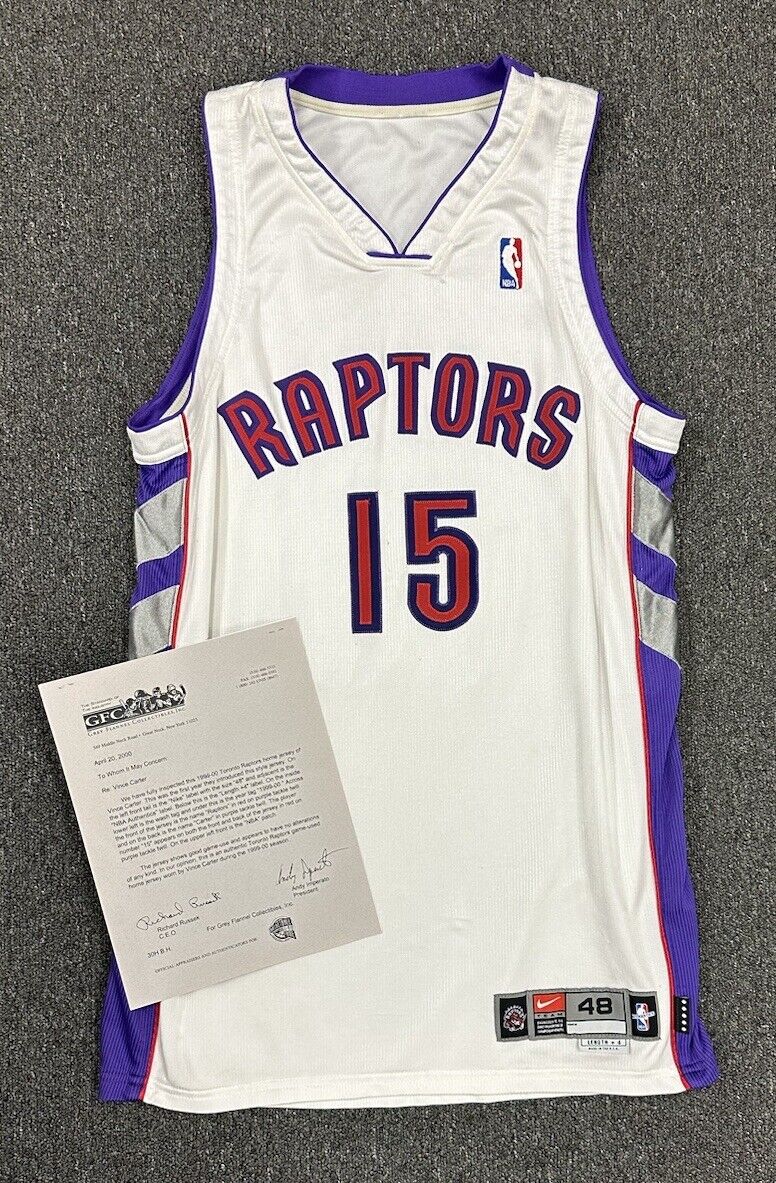 1999-00 Vince Carter Toronto Raptors GAME USED Home Basketball Jersey #15 w/ LOA