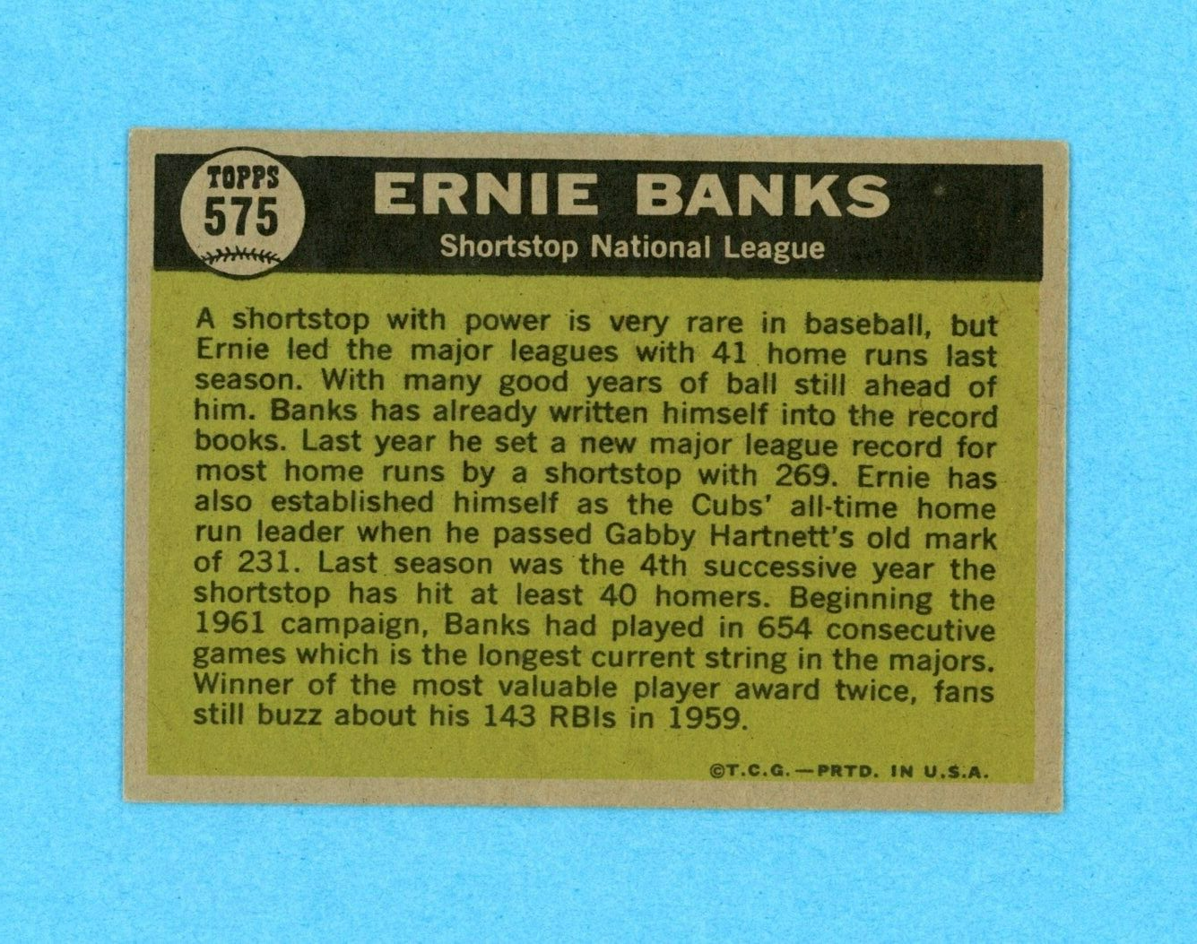 1961 Topps #575 Ernie Banks All-Star Chicago Cubs Baseball Card Ex+ - Ex/Mt