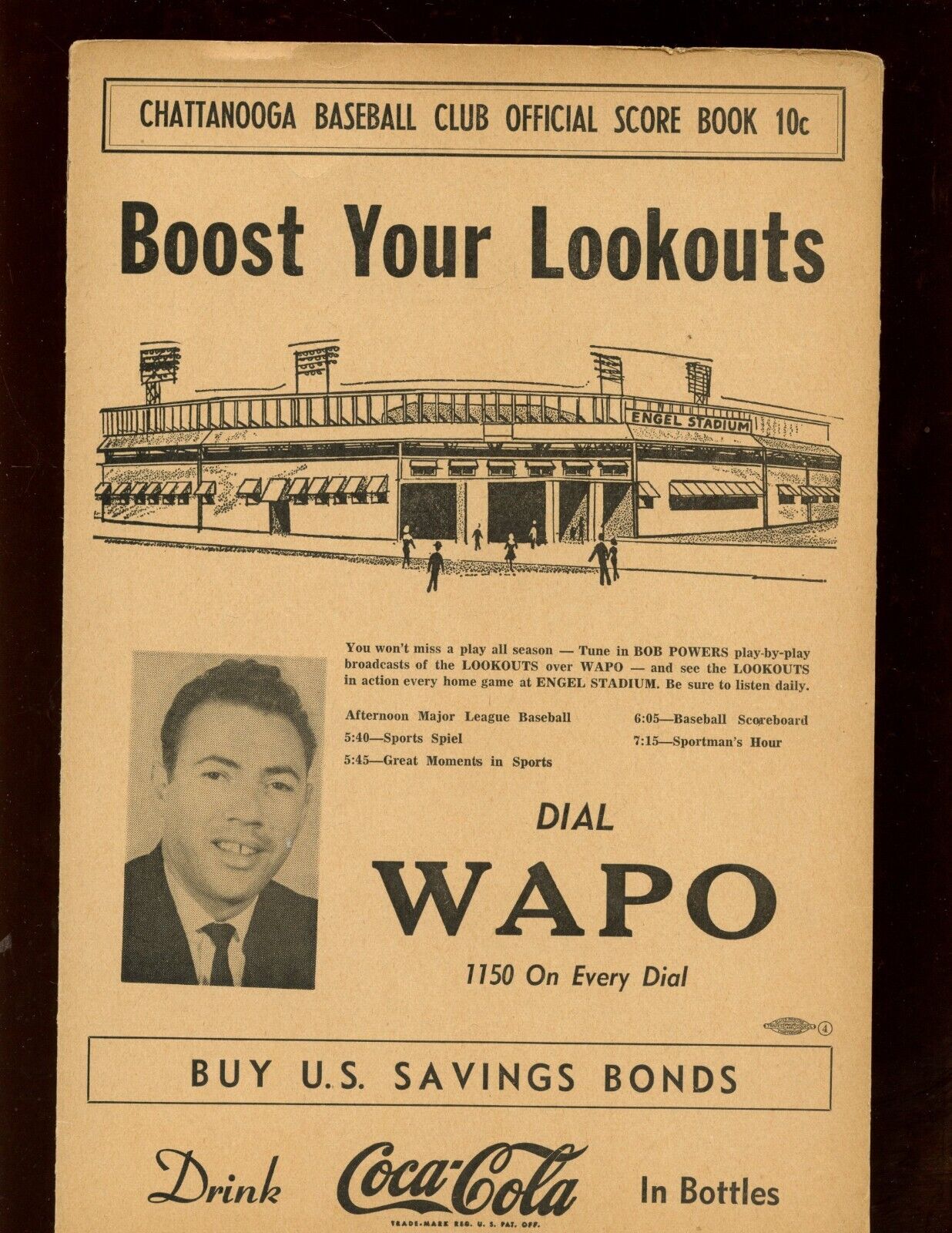 1950's Minor League Baseball Program Charlotte at Chatanooga Lookouts VGEX