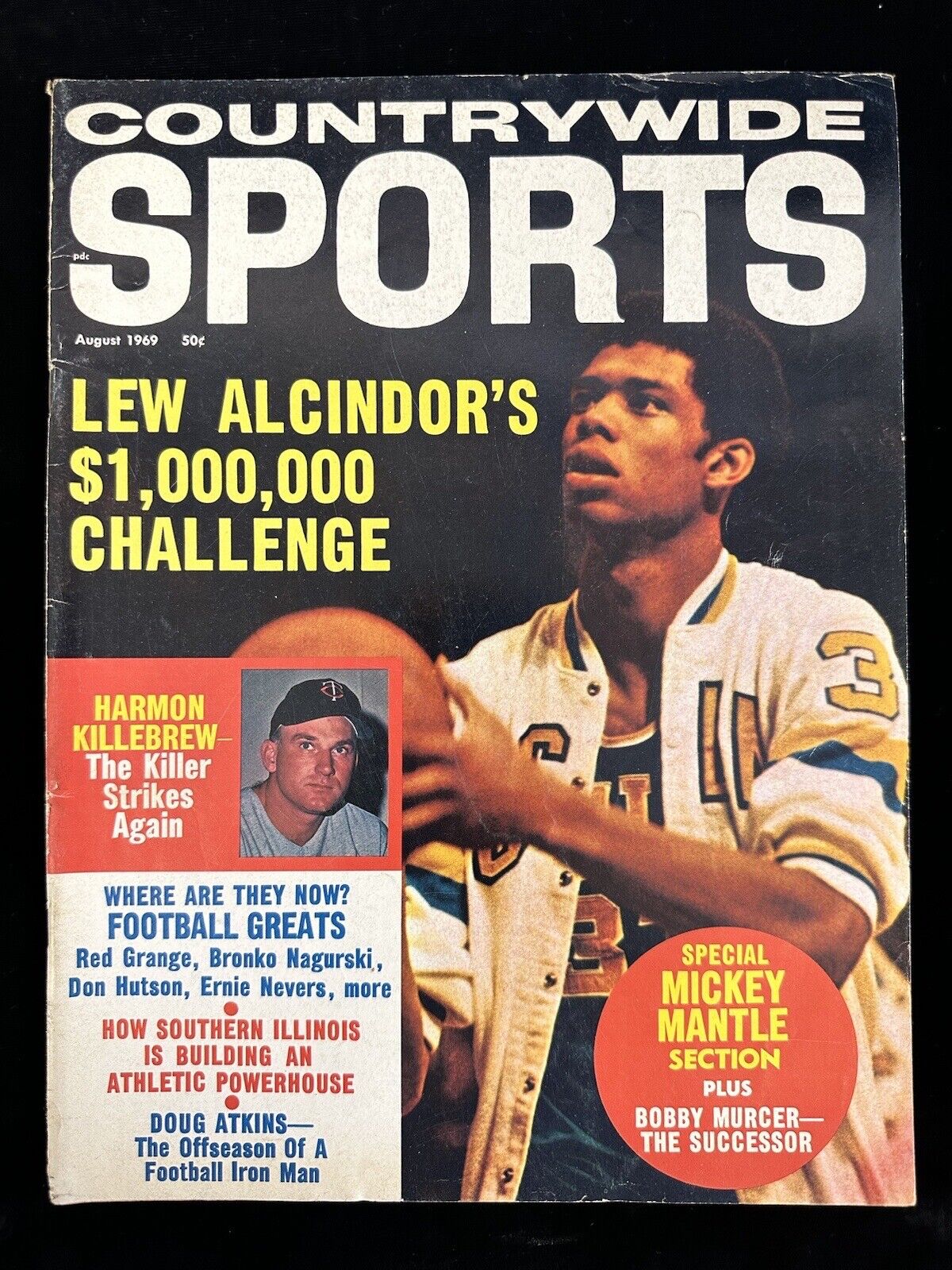 August 1969 Countrywide Sports Magazine Lew Alcindor Rookie w/ Mantle Section EX