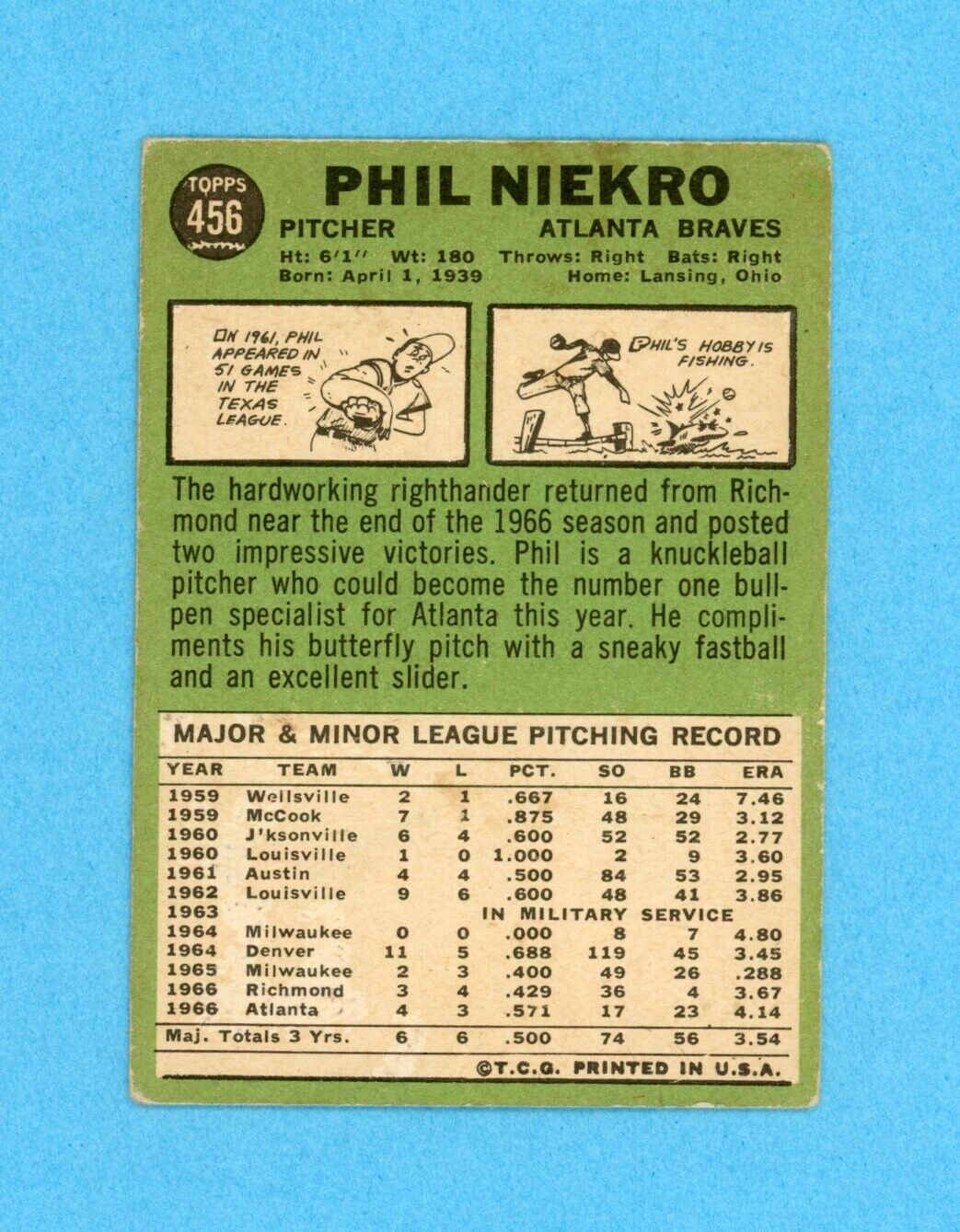 Phil Niekro Signed Inscribed 1967 Topps Card #456 Auto with B&E Hologram