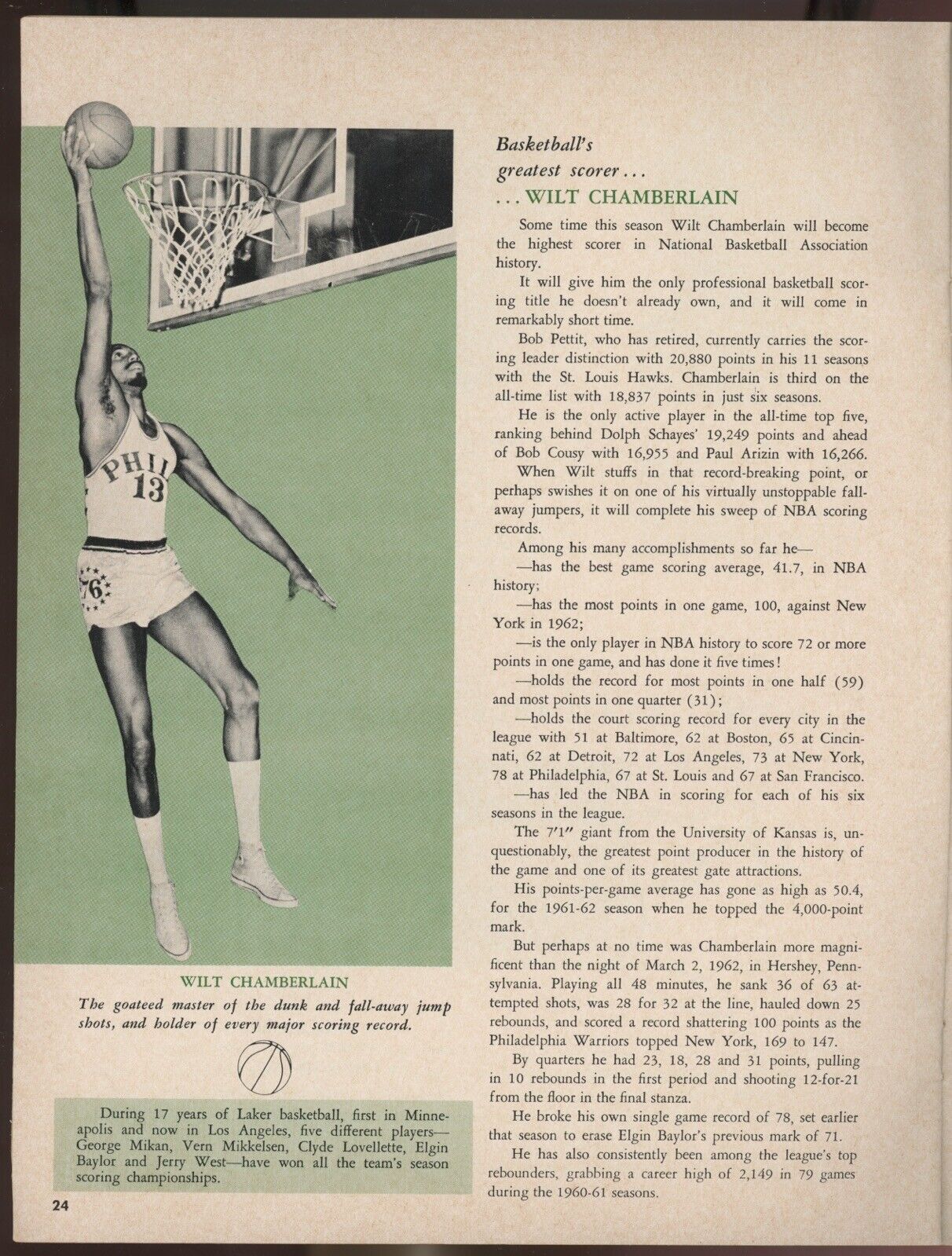 1965-66 Los Angeles Lakers Program vs Boston Celtics Jerry West cover - unscored