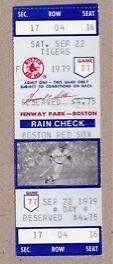 Boston Red Sox Fenway Park Unused Ticket 9/22/79