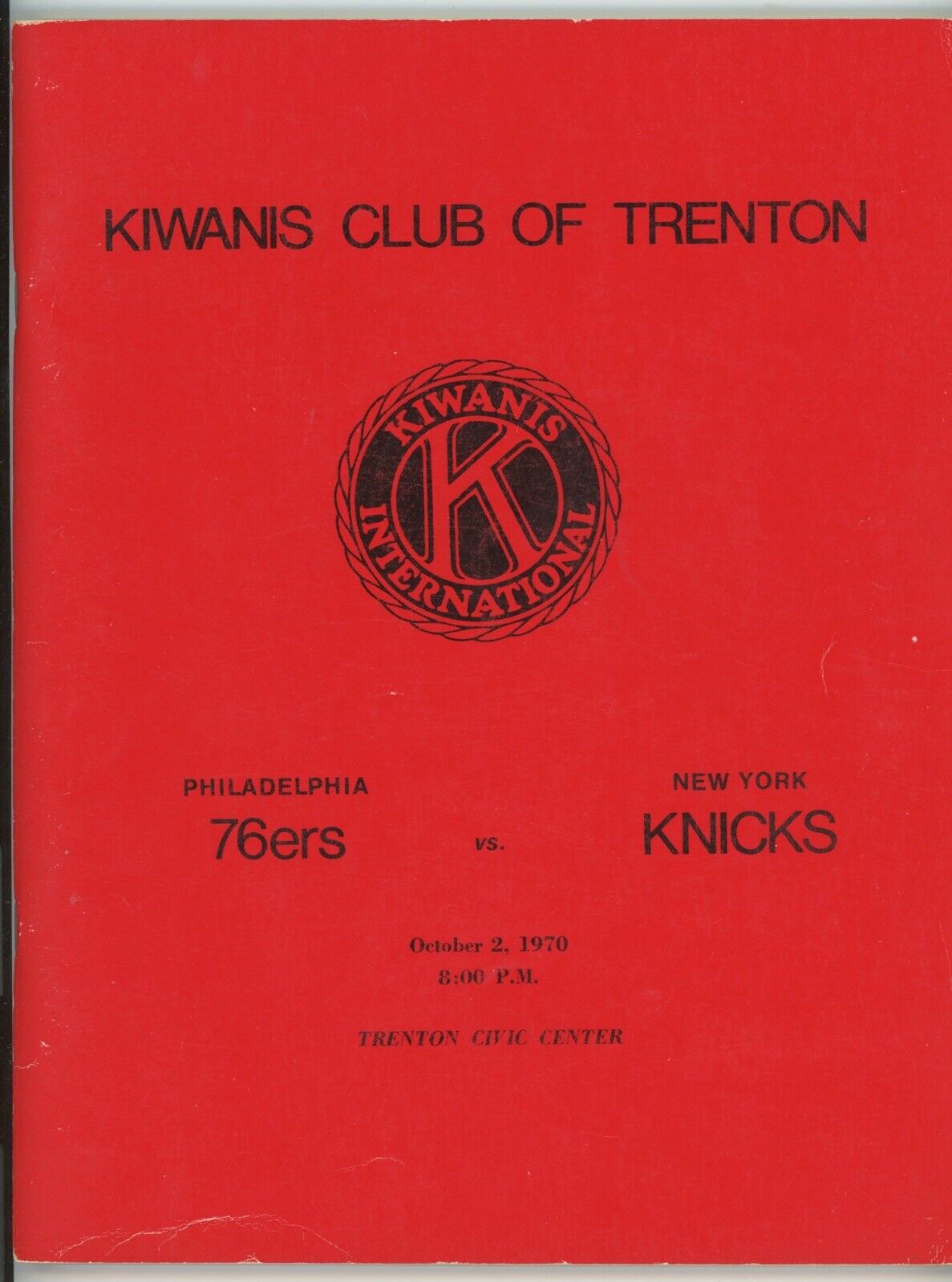 10/2/70 Phila. 76ers vs NY Knicks Kiwanis Club Preseason Game Program