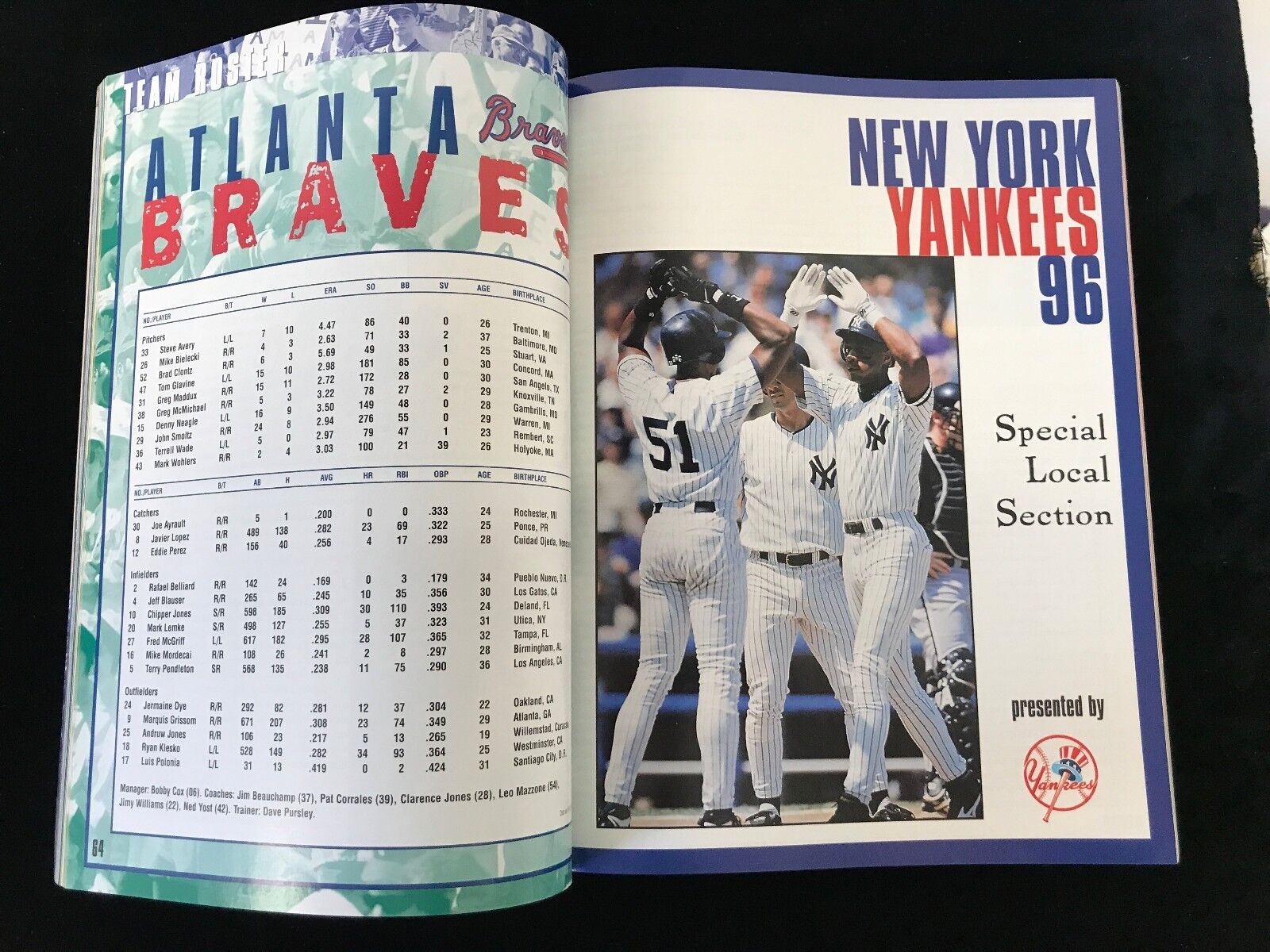 1996 World Series Program-Braves @ Yankees-Yankees Special Insert included-NM