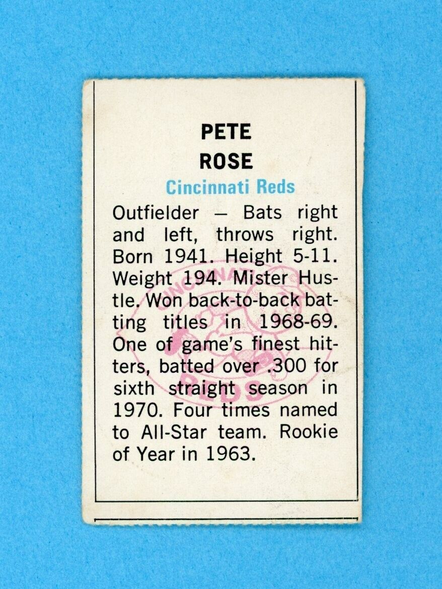 1971 Dell Today's Stamp Pete Rose Cincinnati Reds Baseball Card