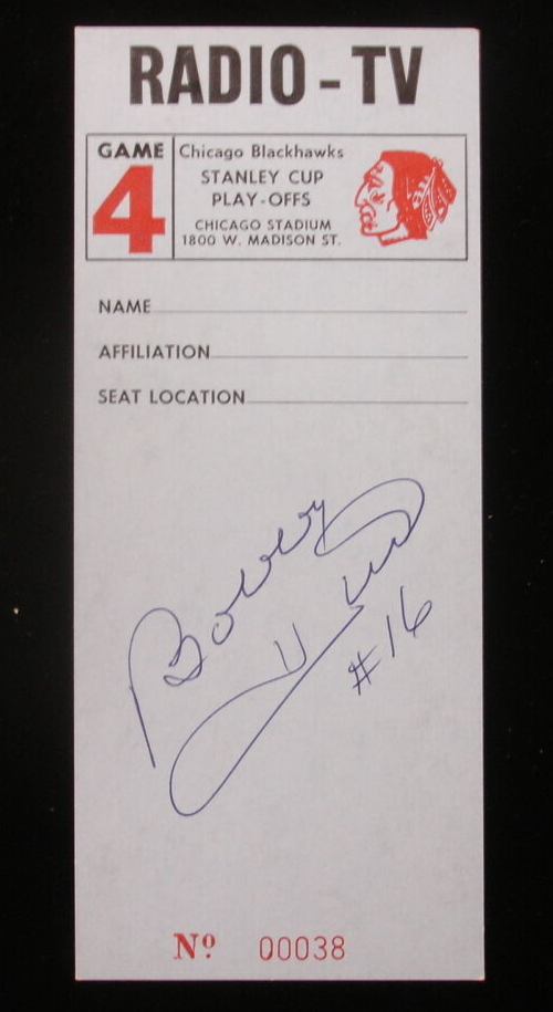 1960s70s Bobby Hull SIGNED Chicago Blackhawks Chicago Stadium Playoff Press Pass