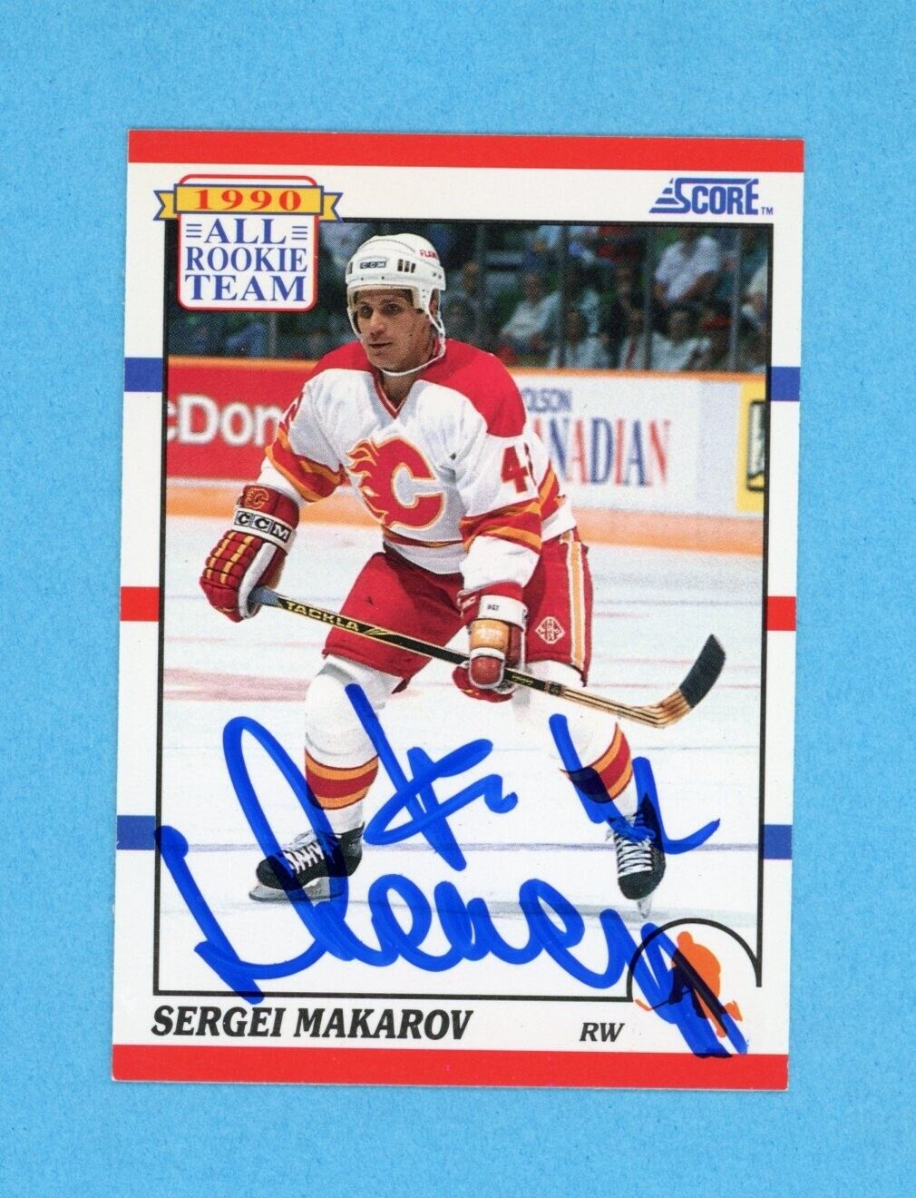 Sergei Makarov Calgary Flames 1990-91 Score #329 Autographed Hockey Card