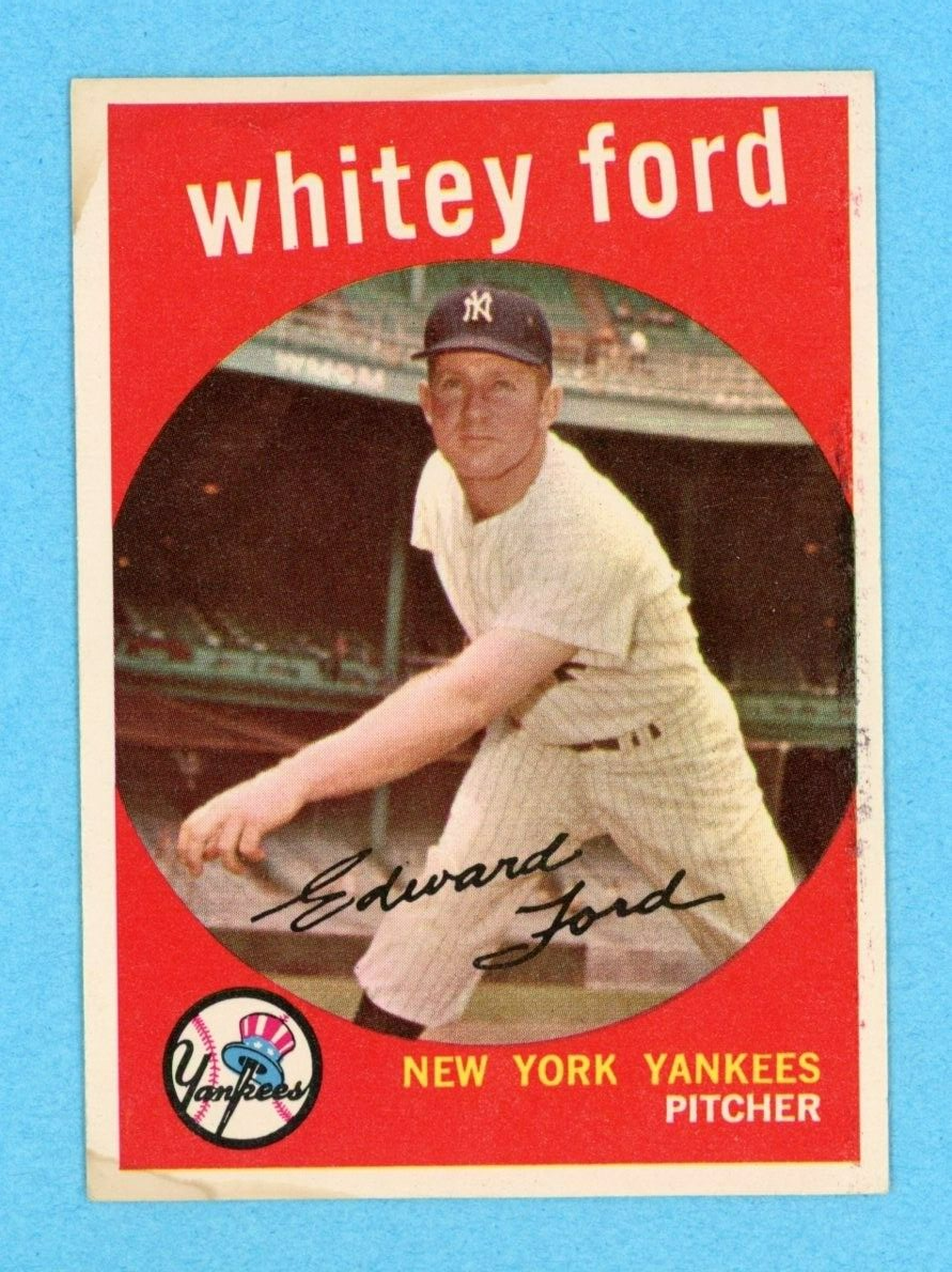 1959 Topps #430 Whitey Ford New York Yankees Baseball Card Ex/Mt-NM stains lscs