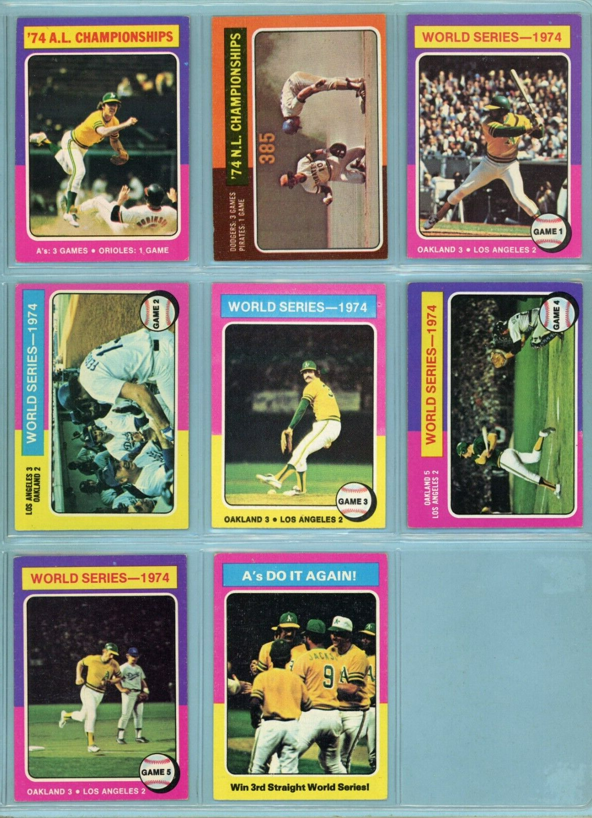 1975 Topps Set of 8 1974 ALCS, NLCS, World Series Special Baseball Cards EX-EX+