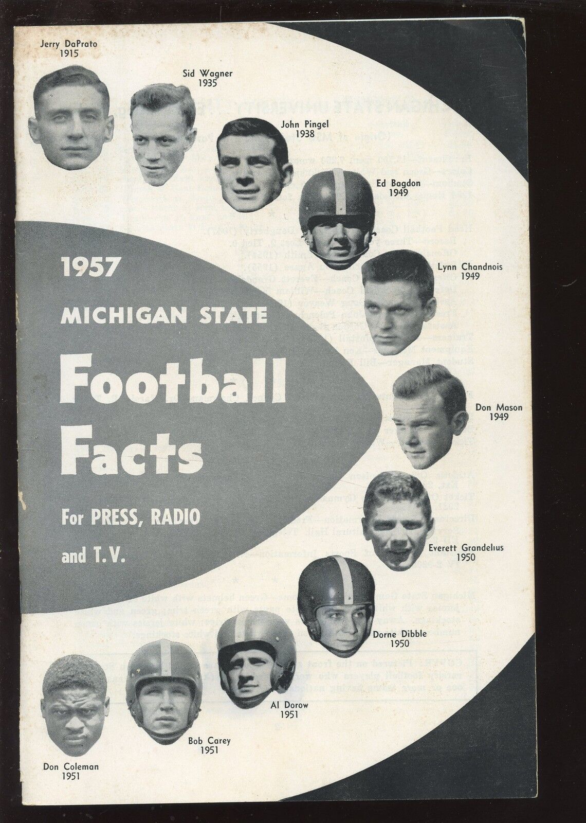 1957 NCAA Football Michigan State Spartan Press Radio & TV Media Guide EX+