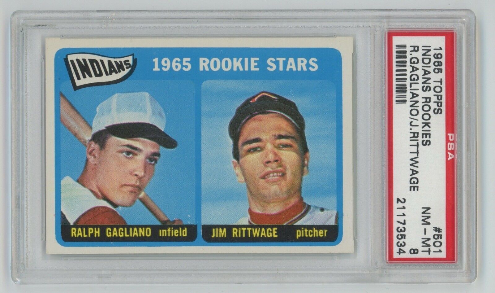 Indians Rookies Gagliano/Rittwage 1965 Topps Card #501 • PSA 8 NM-MT