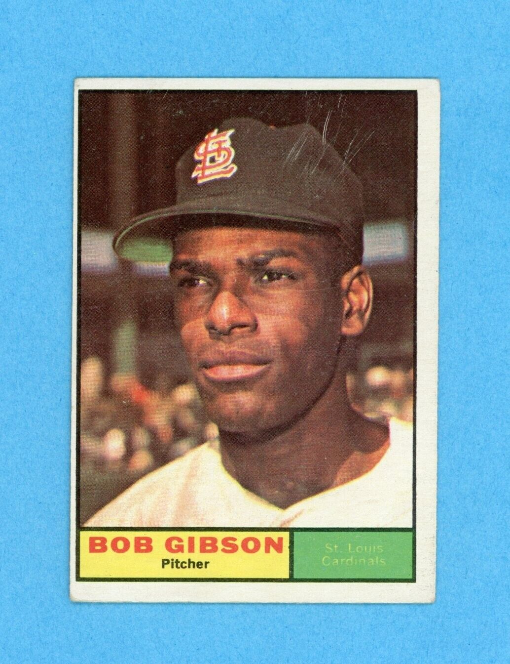 1961 Topps #211 Bob Gibson St. Louis Cardinals Baseball Card Vg/Ex o/c scrs